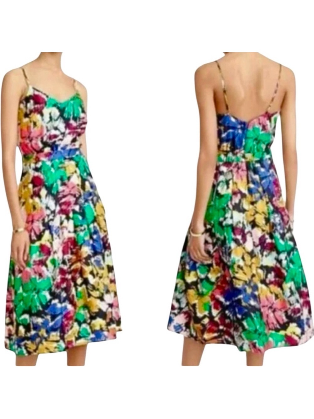 J.Crew 100% Silk Brushstroke Abstract Floral Fit & Flare Dress Size 2 Lined - Picture 2 of 13